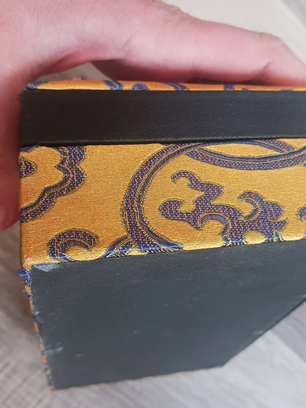 Chinese Cotton Filled Silk Decorative Yellow Brocade Jewelry Box